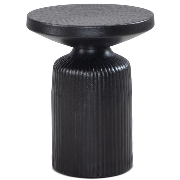 Wohnling table d'appoint 40 x 40 x 50 cm métal noir, ronde, motif vagues martelées, aspect lattes en aluminium, moderne, WL6.758
