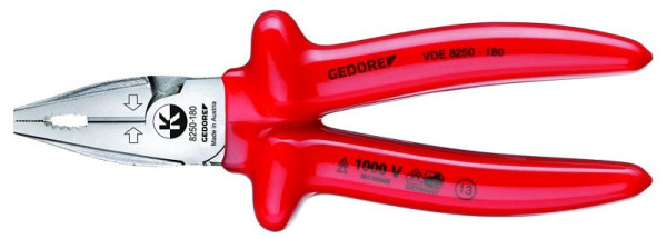 Pince universelle GEDORE VDE avec isolation par immersion, 180 mm, 6720090