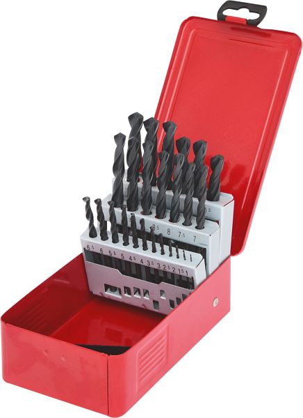 KS Tools Jeu de forets hélicoïdaux HSS-R, cassette en tôle d'acier, 25 pièces, 1-13 mm, 330.1613