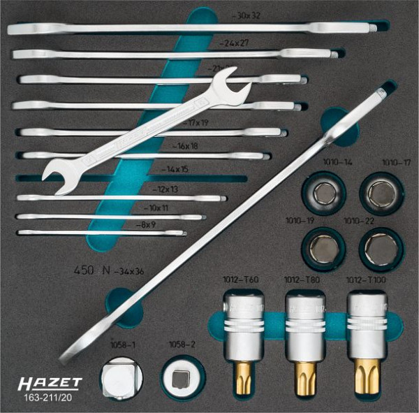 Jeu de clés / douilles Hazet, carré creux 20 mm, profil à six pans creux, nombre d'outils : 20, 163-211/20