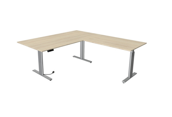 Kerkmann Move 3 table assis/debout argent L 2000 x P 1000 mm avec élément complémentaire 1200 x 800 mm, érable, 10235750
