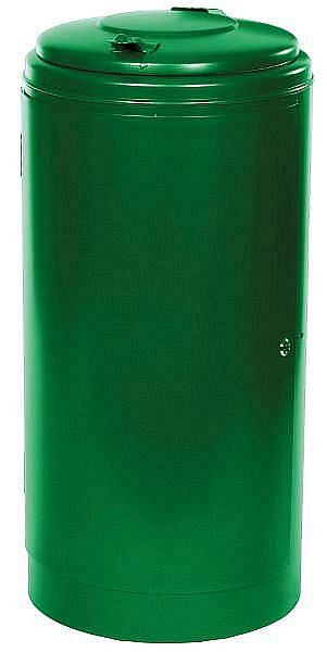 Poubelle pour aire de repos Renner 120 L, verrouillable, avec couvercle en acier, anneau de serrage galvanisé à chaud, vert feuille, 8045-00PB 6002