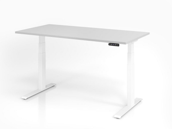 Bureau Hammerbacher XDKB16, 160 x 80 cm, plateau : gris, épaisseur 25 mm, chant épais en ABS, forme rectangulaire, blanc, VXDKB16/5/W