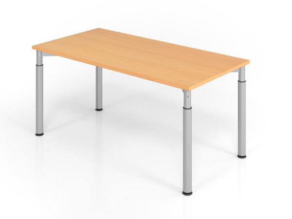 Bureau Hammerbacher YS16, 160 x 80 cm, plateau : hêtre, épaisseur 25 mm, chant épais en ABS, forme rectangulaire, argent, VYS16/6/S