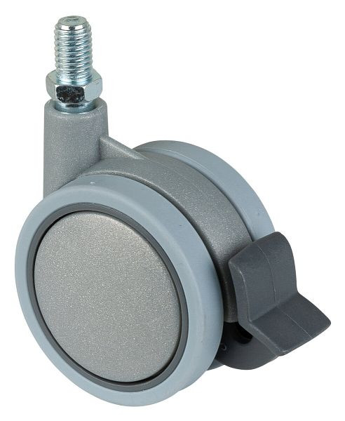 Roulettes BS Roulette double en plastique grise avec frein, roue Ø 60 mm, capacité de charge 35 kg, hauteur 75 mm, vis sans tête 10x15 mm, lot de 8, F329.061