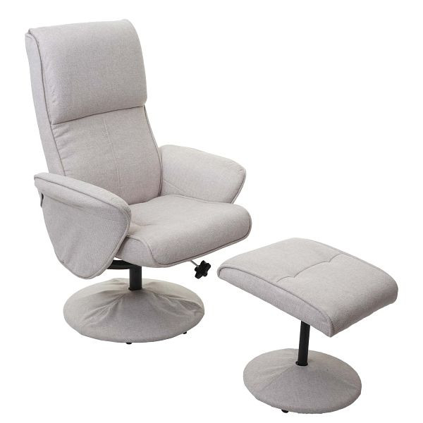 Chaise de relaxation Mendler Helsinki, chaise TV Chaise TV Relaxliege avec tabouret, tissu / textile, beige crème, 74602