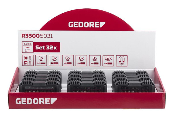 GEDORE présentoir rouge 12xBit boîte 1/4" SL+PH+PZ+TX 32 pièces, 3301875