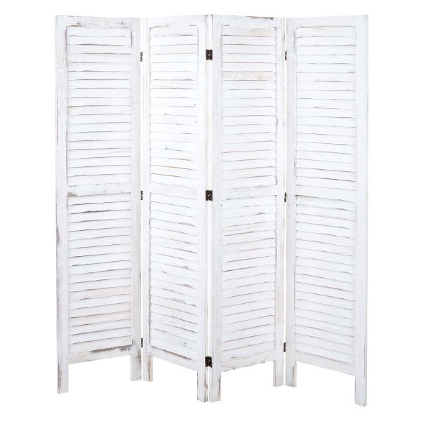 Mendler Paravent HWC-G30, écran de séparation, séparateur de pièce, look shabby 170x162cm, blanc, 67526