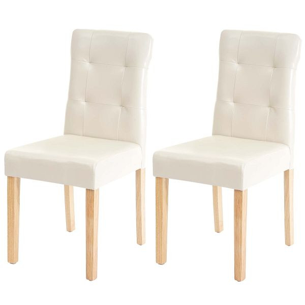 Ensemble de 2 chaises de salle à manger Mendler HWC-E58, chaises de salle à manger, simili cuir crème, pieds légers, 67991