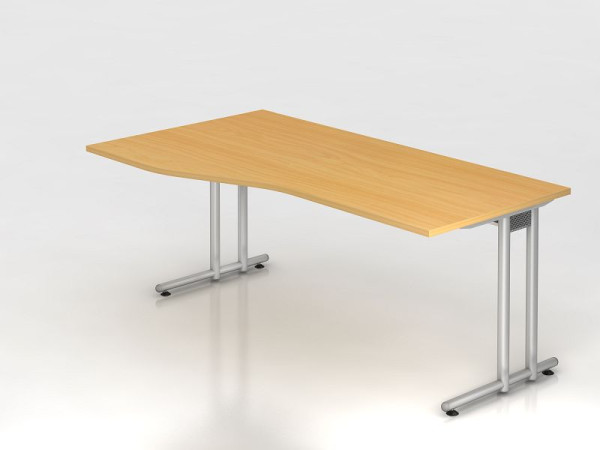 Bureau Hammerbacher pied C 180x100/80cm hêtre/argent, hauteur de travail 72 cm, VNS18/6/S