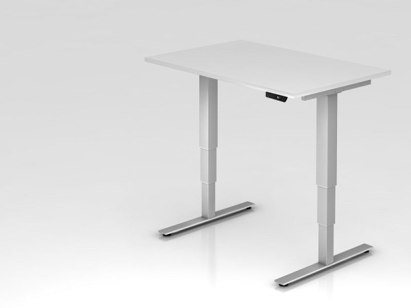 Bureau assis-debout électrique Hammerbacher 120x80cm blanc, hauteur de travail 63,5 -128,5 cm, VXDSM12/W/S