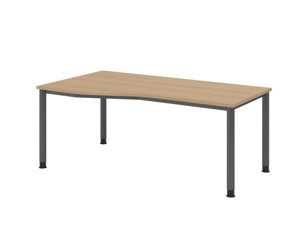 Bureau Hammerbacher HS18, 180 x 100/80 cm, plateau : chêne, épaisseur 25 mm, structure 4 pieds en graphite, hauteur de travail 68,5-81 cm, VHS18/E/G