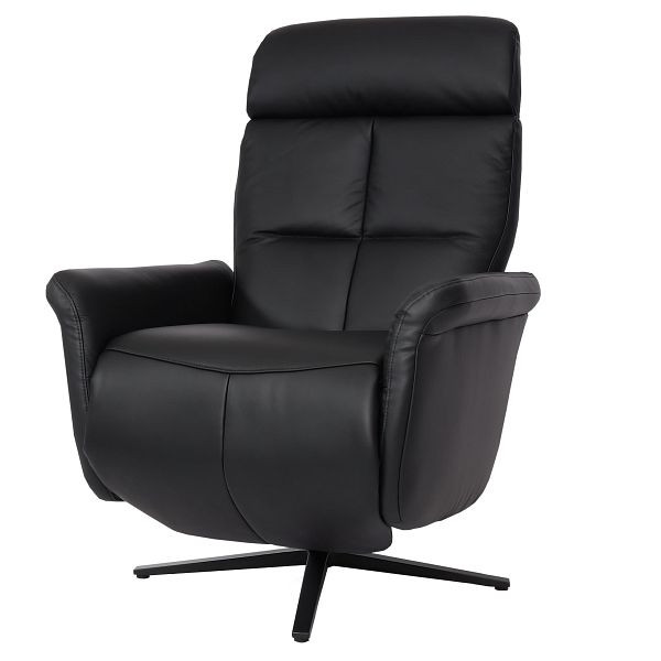 Fauteuil relax Mendler HWC-L10, fauteuil TV design, fauteuil TV, fauteuil inclinable, fonction inclinable, cuir intégral, noir, 98378