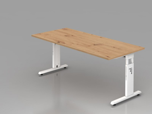 Bureau Hammerbacher OS19, 180 x 80 cm, plateau : chêne noueux, épaisseur 25 mm, chant ABS 2 mm, forme rectangulaire, blanc, VOS19/R/W