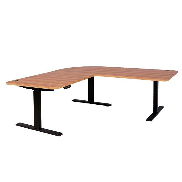 Bureau d'angle Mendler HWC-D40, bureau d'ordinateur, réglable en hauteur électriquement 178x178cm 84kg, décor chêne, noir, 75754+62773