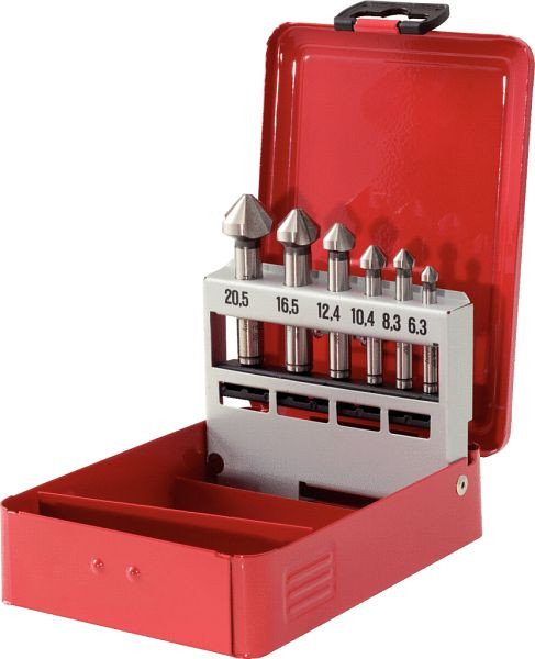KS Tools Jeu de fraises d'ébavurage coniques HSS Co 5, cassette en tôle d'acier 6 pièces, 336.0416