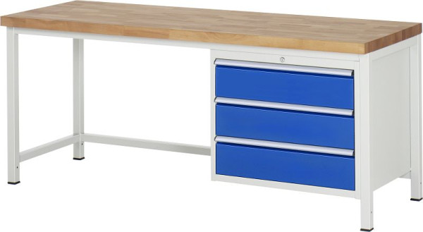Établi RAU série 8000 - modèle 8257, L2000 x P700 x H840-1040 mm, base système L1995 x P650 x H800-1000 mm, 03-8257A1-207B4H.11