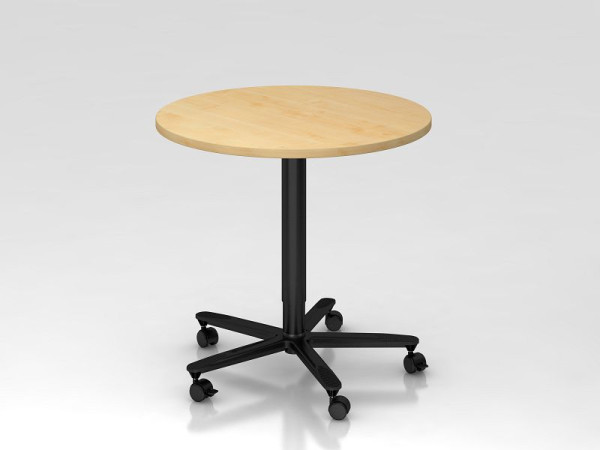 Table élévatrice colonne Hammerbacher 80cm ronde érable/noir, cadre noir, VST08/3/D