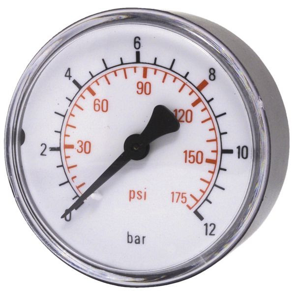 Manomètre ELMAG 0-12 bar, Ø 63 mm, Ø 1/4' fond mâle pour gonfleur de pneu, 46122