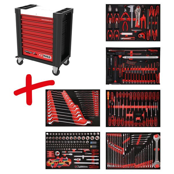 KS Tools PERFORMANCEplus set de dessertes d'atelier P10, avec 284 outils et 6 tiroirs, 810.6284