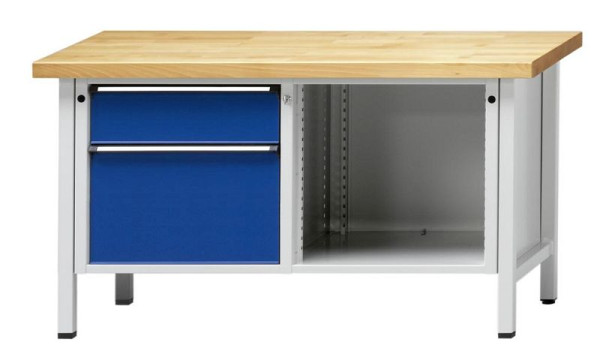 Établi d'armoire ANKE; 1500 x 700 mm; RAL 7035/5010; Gauche 2 tiroirs 180, 360 mm; Sujet ouvert droit