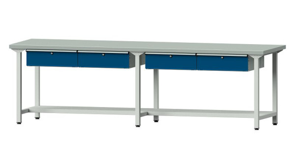 Bancs de travail ANKE table de travail, modèle 195, 2800 x 800 x 840 mm, RAL 7035/5010, ZBP 40 mm, 401.492