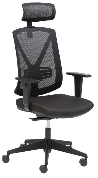 Chaise pivotante Mayer Sitzmöbel , appui-tête réglable en hauteur, dossier haut en résille et assise rembourrée en tissu noir, 2336