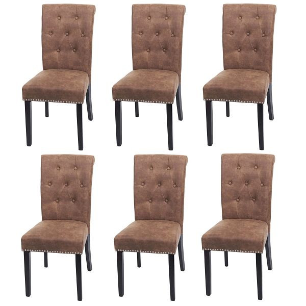 Ensemble de 6 chaises de salle à manger Mendler Chesterfield II, chaise chaise de cuisine, rivets, tissu/textile marron, pieds foncés, 3x82880