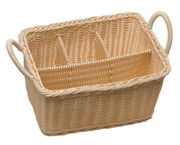 APS panier à couverts -ECONOMIC-, 26 x 18 cm, hauteur : 15 cm, polypropylène, beige clair, 3 petits compartiments, 1 grand compartiment, 2 poignées, 40179