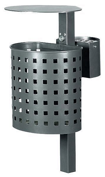 Conteneur à déchets Renner demi-rond avec cendrier avec poteau, contenu environ 20 L, corps du conteneur perforé, galvanisé à chaud, 7079-00FV