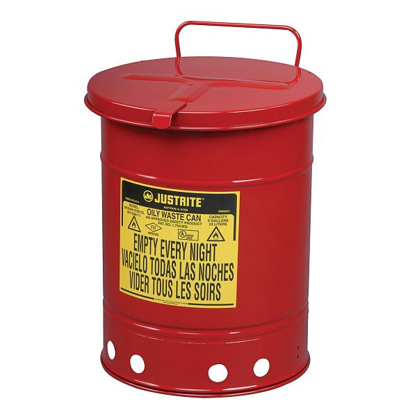 Conteneur d'élimination d'huile Justrite 900, 35,4 cm x 46,4 cm, rouge, conteneur de déchets huileux à commande manuelle, JCN09310RD