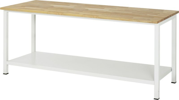 Table de travail RAU série 900, L2000 x P800 x H825 mm, plan de travail en hêtre massif, épaisseur 25 mm, avec étagère en bas, profondeur 650 mm, 03-900-6-B25-20.12