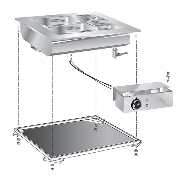 Bain marie à encastrer Gastro-Inox 60cm avec boîte de jonction, 160.546