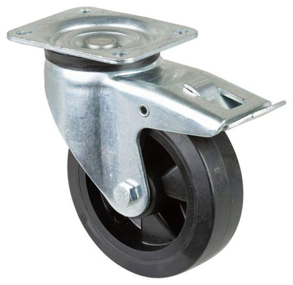 BS Rolls Roulette robuste avec frein, largeur 50 mm, Ø160 mm, jusqu'à 250 kg, bandages élastiques noirs, corps de roue en plastique, roulement à rouleaux, L620.B60.160