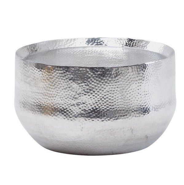 Wohnling table basse aluminium argent 60x60x35 cm table de salon martelé, table basse design ronde aluminium oriental, WL6.453