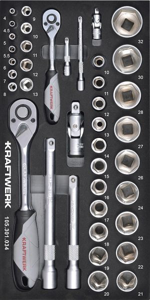 Kraftwerk BASIC LINE EVA insert de douille 1/4" + 1/2", 2x4 cm, 40 pièces, 105.301.034