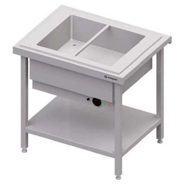 Service chaud Stalgast avec bac bain-marie 2x GN1/1, 920x735x880, couvercle inox, CF09109