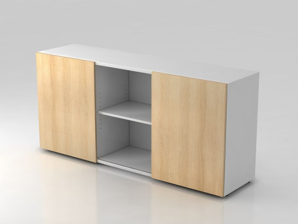 Buffet Hammerbacher 2OH avec portes coulissantes blanc/chêne, 160x42x74,8 cm (LxPxH), V1780/W/E