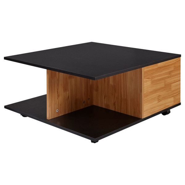 Table basse Wohnling Design 70x70 cm anthracite / chêne sable, avec 2 tiroirs & 2 compartiments, WL6.067