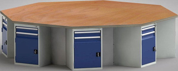 Etabli KLW PROFI de forme octogonale avec plateau multiplex en hêtre de forme octogonale 3259 x 3259 x 45 mm L x l x P, WP670N-1350M45-E8013