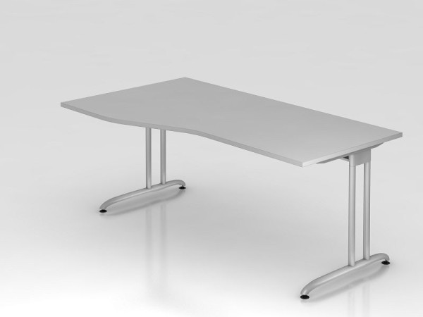 Bureau Hammerbacher pied C 180x100/80cm gris, chemin de câbles horizontal, hauteur de travail 72 cm, VBS18/5/S