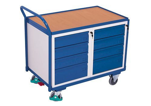 Chariot d'atelier DENIOS classic-line avec 1 espace de chargement et 8 tiroirs, 1125 x 625 x 1010 mm, 271540