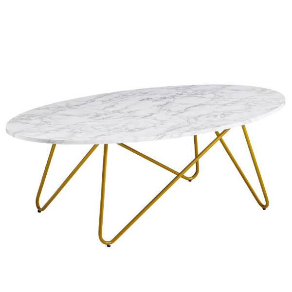 Wohnling Table basse 120 x 40 x 60 cm aspect marbre blanc, table de salon avec structure en métal, table de canapé ovale, table de salon, table de salon, WL6.315