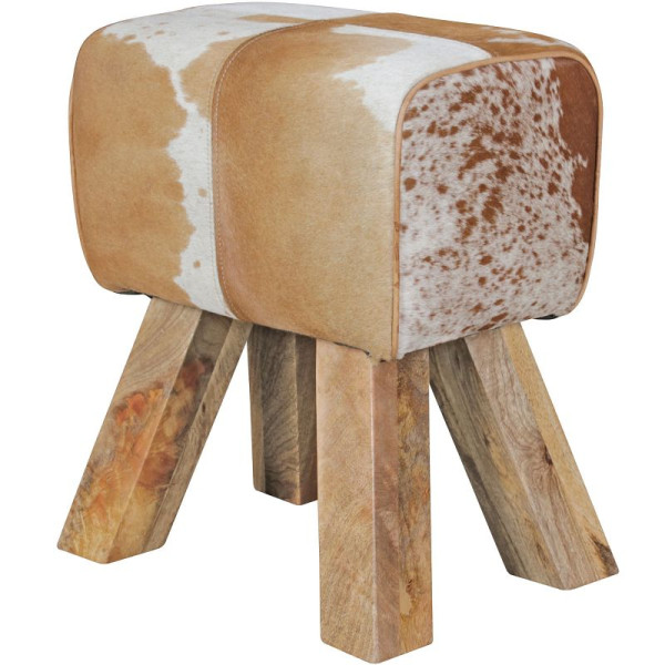 Wohnling Design Tabouret Turnbock peau de chèvre marron / blanc 40 x 30 x 47 cm, WL5.109
