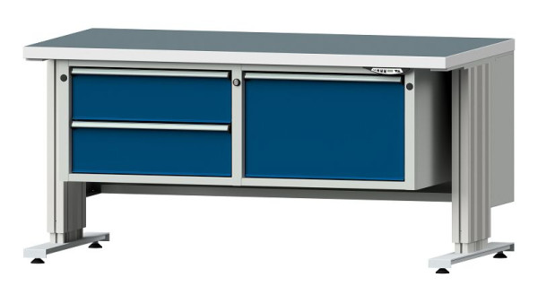 Établis ANKE table de travail LIFT avec sous-structure large, modèle 801 VL, 1500 x 800 x 740-1140 mm, RAL 7035/5010, UBP 40 mm, 405.506