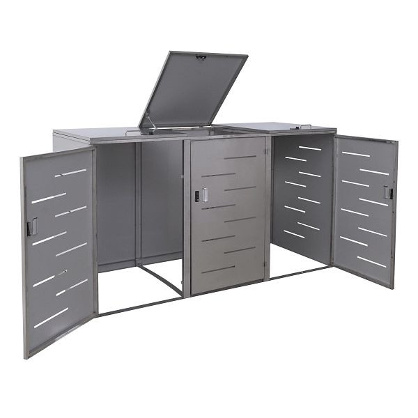 Mendler HWC-E83 Couvercle de poubelle à 3 voies, couvercle de poubelle pour boîte à ordures, extensible 108x61x76cm, acier inoxydable 68kg, 68813+68811+68812