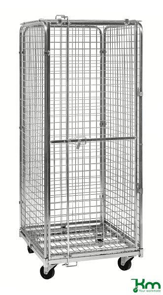Conteneur de sécurité Kongamek 720 x 830 x 1840 mm, galvanisé, 2 roulettes pivotantes et 2 fixes, KM1200