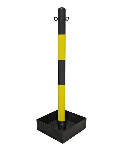 Support d'avertissement de chaîne lourde DENIOS, noir/jaune, bac de sol sans poignée de transport, H 1000 mm, 236-897