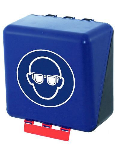 Boîte midi DENIOS pour ranger les protections oculaires, bleu, 119-582