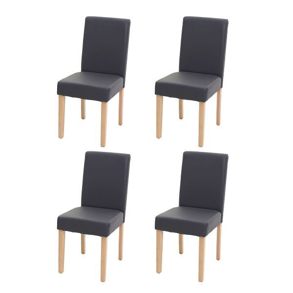 Ensemble de 4 chaises de salle à manger Mendler, chaises de cuisine, Littau, simili cuir, gris mat, pieds clairs, 74524
